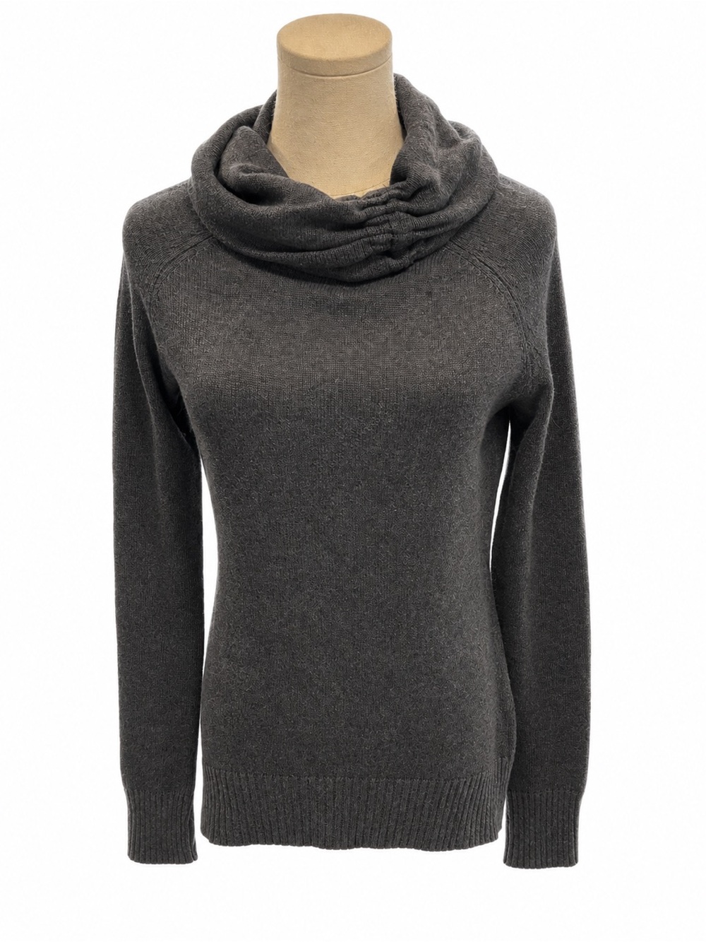Athleta Size Small Gray Cotton Cashmere Cowl Neck Sweater Thumbholes